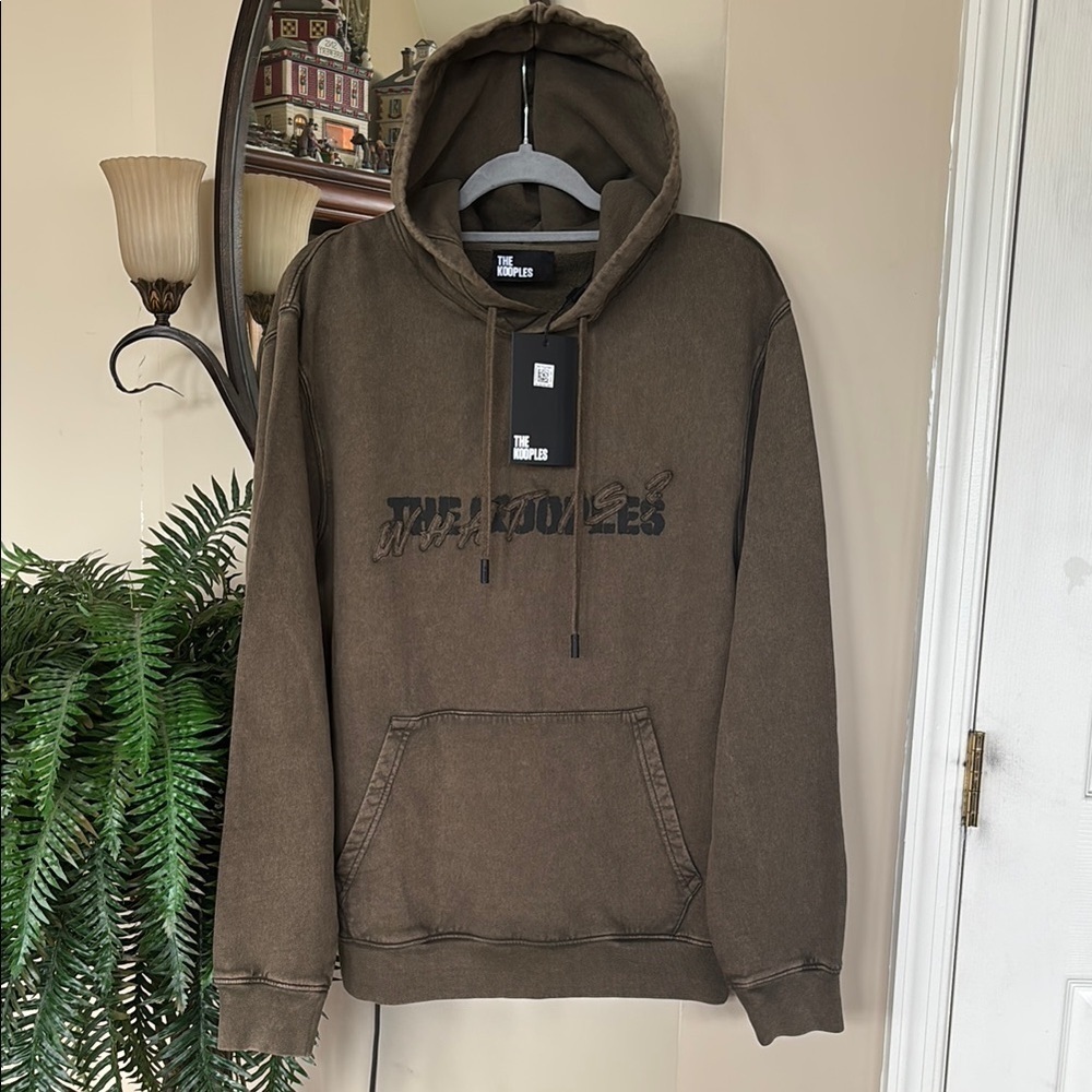 Brand New The Kooples Mens Sweatshirt Hoodie Army Green French Light Distressing